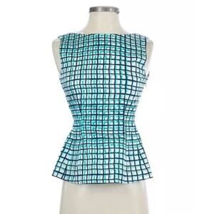 Kate Spade Tatiana Breezeblock Peplum Top Blue Green